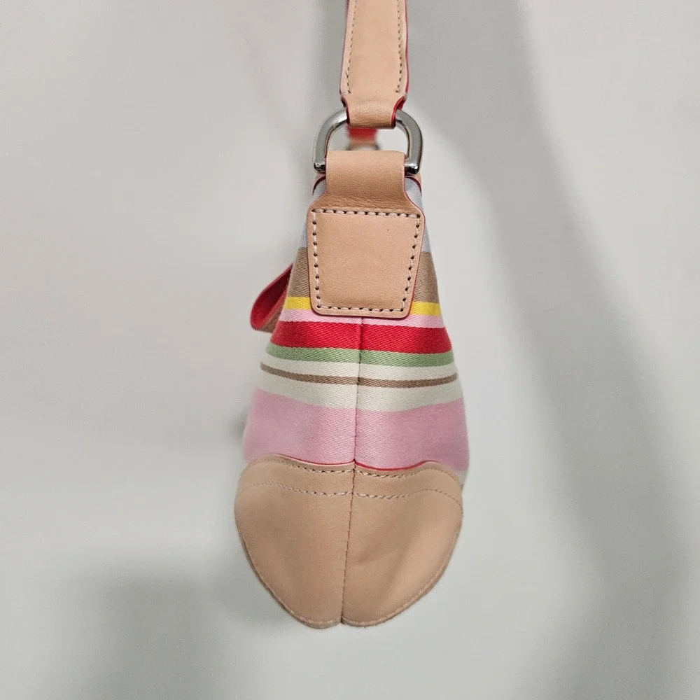 VTG Coach Soho Hampton Mini Shoulder Bag Striped Canvas Leather Trim Y2K Purse